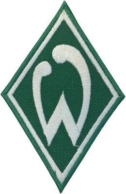 Produktbild von Werder-Bremen-Aufnäher mit Raute in Grün-Weiß | 6.5 x 10 cm | Patch | SVW – mit Lesezeichen „Wir lieben Fußball“