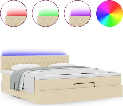 Produktbild von Ottoman-Bett mit Matratze & LEDs Creme 160x200 cm Stoff