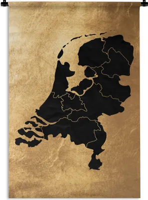 Produktbild von MuchoWow® Wandteppich Wandbehang Karte Niederlande - Schwarz - Gold 120x180 cm Tapisserie Dekoration Wandtuch - Schlafzimmer - Dekorationen für das Haus