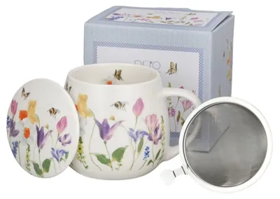 Immagine prodotto di DUO | Tazza da caffè - Tazza con colino per il tè - 430 ml - colorata - in porcellana - con motivo floreale - Idea regalo - Tazza da tè