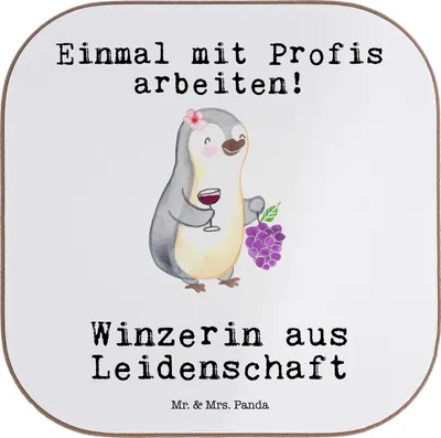 Produktbild von Mr. & Mrs. Panda Tischschoner Winzerin Leidenschaft - Weiß - Geschenk, gläseruntersetzer, Untersetzer für Gläser, weinuntersetzer, Glas, Coaster