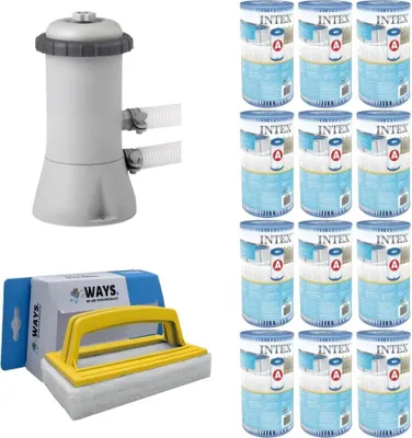 Produktbild von WAYS - Poolpflege - Filterpumpe 2271 L/u & 12 Filter Typ A & WAYS Scheuerbürste