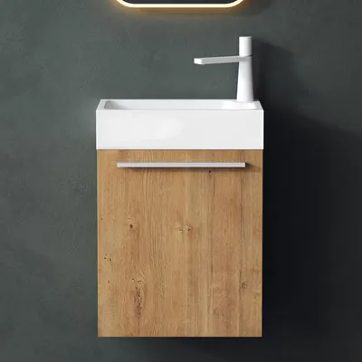 Produktbild von Mai & Mai Badmöbelset Badezimmermöbel Waschbeckenunterschrank in Kerneiche und Waschbecken Weiß matt BxTxH 46x26x63cm Pisa