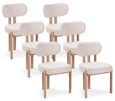 Produktbild von 6er Set Esszimmerstuhl Stoff Beige - Beine Helle Eichenholz-Optik - NOA