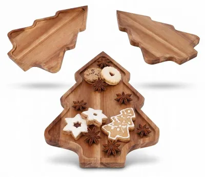Produktbild von Weihnachtsbaum Tablett aus Holz Serviertablett Dekoration