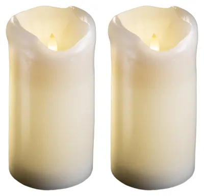 Produktbild von 2er Set LED Stumpenkerzen groß - Echtwachskerze mit beweglicher Flamme flackernd - Timerfunktion für 6 Stunden Warmweißes Licht 7,5cm Durchmesser 15cm Höhe - 2 AA Batterien nötig