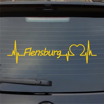 Produktbild von Heckscheibenaufkleber Flensburg Herzschlag Puls Stadt Liebe 55x14 cm Gelb Auto Aufkleber Sticker