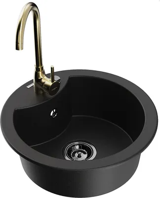 Produktbild von Mexen Diego 1-Becken-Granit-Spüle mit Mischbatterie Telma, Schwarz - 6512-77-670200-50-B