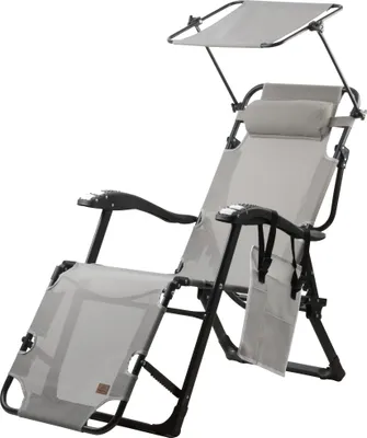 Produktbild von CampFeuer Sonnenliege mit Dach, Grau, Campingliege mit Arm Massagerollen, Gartenliege Sonnendach