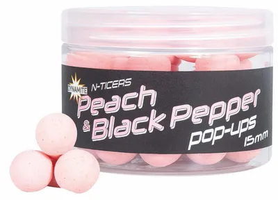 Immagine prodotto di Dynamite Baits N-Ticers, boilies galleggianti al gusto di pesca e pepe nero, diametro 15 mm