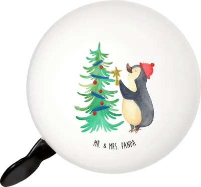 Produktbild von Mr. & Mrs. Panda Fahrrad-Klingel Pinguin Weihnachtsbaum - Weiß - Geschenk, Weihnachten, Winter, Fahrradklingel, Fahrrad Klingel, glocke, Für