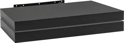 A black floating shelf mounted on a wall bracket.