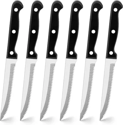 Produktbild von Steakmesser-Set – 6 Stück, gezahnt – Edelstahl – Spülmaschinenfest – Ergonomischer Griff – – Küchenmesser