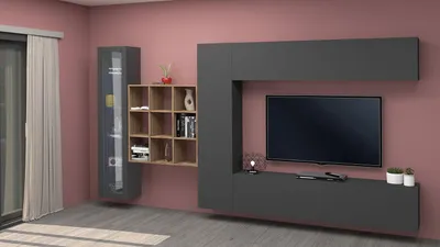 Immagine prodotto di Parete Attrezzata Soggiorno 350x30x180 cm Maruska n°23 Grigio Antracite Opaco/Rovere Wotan
