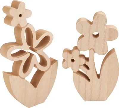 Produktbild von VBS Holz-Blumen, 2er-Set, MDF-Holz, H 17,5 cm und  H 15 cm