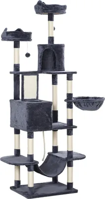 Produktbild von Kratzbaum 206 cm Katzenturm mit Höhle, 2 Spielballen, Sisalstämme, Plattform für große Katzen, Dunkelgrau