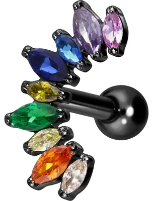 Produktbild von Ohrpiercing Titan Ohrpiercing mit Innengewinde BUNTER KRISTALLBOGEN Schwarz Stablänge: 8mm