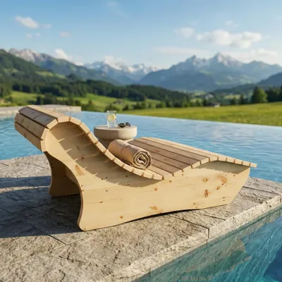 Produktbild von Holzliege Wellenliege Waldsofa Relaxliege "Heiner" Gartenliege 140cm Zirbe