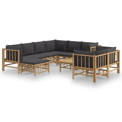 Produktbild von 10-tlg. Garten-Lounge-Set mit Dunkelgrauen Kissen Bambus