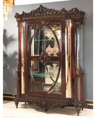 Produktbild von Casa Padrino Luxus Barock Vitrine Dunknelbraun / Gold 180 x H. 245 cm - Prunkvoller Massivholz Vitrinenschrank mit 2 Glastüren - Barock Möbel
