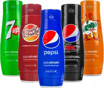 Produktbild von Sodastream Sada 5 sirupov 7UP, Mirinda, Pepsi, SchwipSchwap, PepsiMax