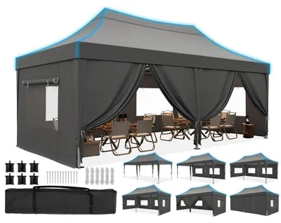 Produktbild von Faltpavillon 3x6m wasserdicht mit Seitenwänden UV-Schutz 50+ Stahlrahmen Grau