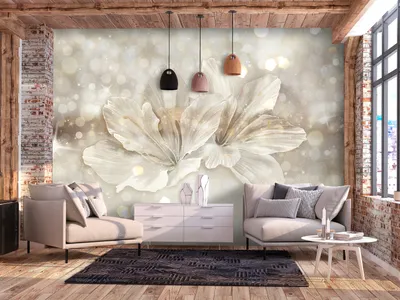 Produktbild von Vlies Fototapete Blumen Lilien 400x280 cm Tapeten Wandtapete XXL Natur 3D Effekt bokeh beige b-A-10277-a-a