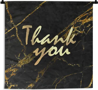 Produktbild von MuchoWow® Wandteppich Wandbehang Zitate - Dank - Gold - Marmor 150x150 cm Tapisserie Dekoration Wandtuch - Wohnaccessoires - Modernes