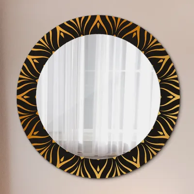 Produktbild von Dekospiegel – Hängespiegel Wandspiegel Spiegel mit Aufdruck – Spiegel – Schlafzimmer - Gold Mandala - Rund: Ø60 cm