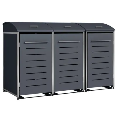 Produktbild von DEGAMO Mülltonnenbox 3er KIEL 211x83x136cm für 3x Tonne 120 und 240 Liter, Stahl anthrazit + Edelstahl