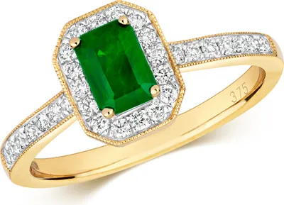 Produktbild von Funkelndes Feuer Raffinierter 9 Karat (375) Gold Cluster Diamant Ring Brillant-Schliff 0.27 Karat HI - I1 mit Smaragd, 58 (18.5); TRS292509KYRSQ