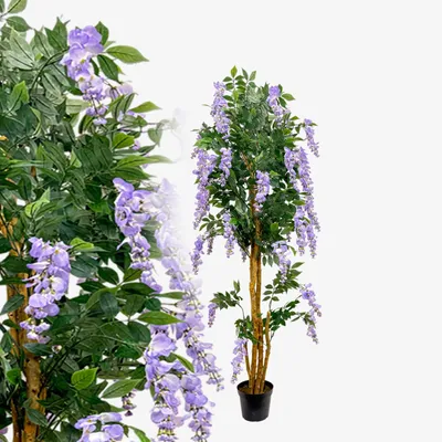 Produktbild von künstlicher Blauregen 180 cm Wisteria Glyzinienbaum Kunstbaum Kunstpflanze Blume Blüten wie echt Deko