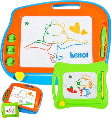 Obrázek produktu pro MalPlay 2 x Magic Boards pro děti | Set | Barevná tabule na kreslení se 3 razítky | Cestovní velikost vzdělávací hračky pro děti od 3 let | Velká + ma