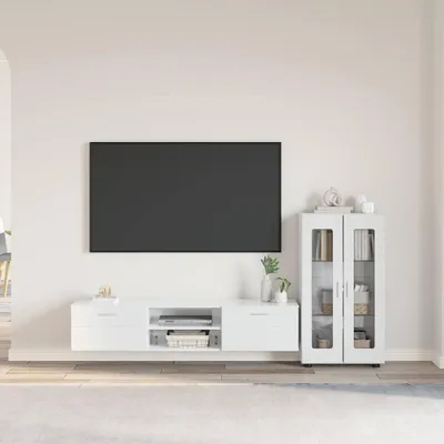 Produktbild von "2026 Moderne" TV-Schrankset mit Schubladen Hochglanz Weiß Holzwerkstoff - Wohnwände CJG974908