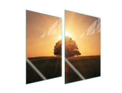 Produktbild von Herdabdeckplatten 2 teilig 35x52 Glaskeramikkochfeld Abdeckung Glas Schneidebrett Landschaft Orange