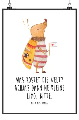 Produktbild von Mr. & Mrs. Panda Bild Nachtfalter Fähnchen DIN A1 - Weiß - Geschenk, wanddeko, Spruch Witzig, Plakat, Lustige Sprüche, Wanddekoration, Süß, Käfer, drucke, Wandbild