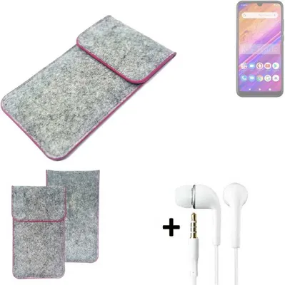 Produktbild von K-S-Trade Handy Schutz Hülle kompatibel mit BLU J6S Schutzhülle Handyhülle Filztasche Pouch Tasche Case Sleeve Filzhülle hellgrau pinker Rand +