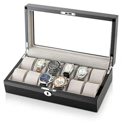 Produktbild von Luxus-Uhrenbox für 12 Uhren – Klavierlack-Holz, Samtinnenraum