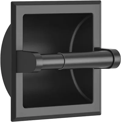 Produktbild von Mattschwarzer Toilettenpapierhalter mit Montagehalterung, schwarzer versenkbarer Toilettenpapierhalter zur Wandmontage aus Metall, Badezimmer-Toilettenpapier-Wandhalter