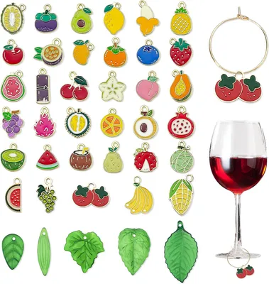 Imagen del producto de Juego de marcadores para copas, 40 unidades, de colores variados, con motivos de frutas y hojas, ideal para fiestas