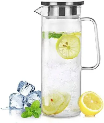 Produktbild von Unyqoos® Glaskaraffe 1,2 l – Borosilikatglas, tropffreier Ausgießer & Edelstahl-Deckel, temperaturbeständig von −30°C bis 150°C