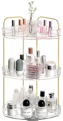Produktbild von 3-stöckiger Make-up-Organizer, Kosmetik-Organizer, multifunktionaler Hautpflege-Organizer für Bad, Küche, Schlafzimmer, transparent