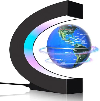 Produktbild von Magnetischer schwebender Globus, Magnetische Weltkugel, Schwebende Weltkugel, mit 7 Farblichtern, C-förmiger, automatisch rotierender Globus