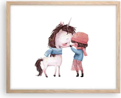 Produktbild von Gerahmtes Poster - Rahmen in heller Eiche - Einhorn Mädchen Kinder - 50x40 cm - Wand Bild - Wanddeko - Wandbilder - Kunstposter - Wandposter - Bilderrahmen - Bilder - Kunstdruck - P2NAA50x40-4733