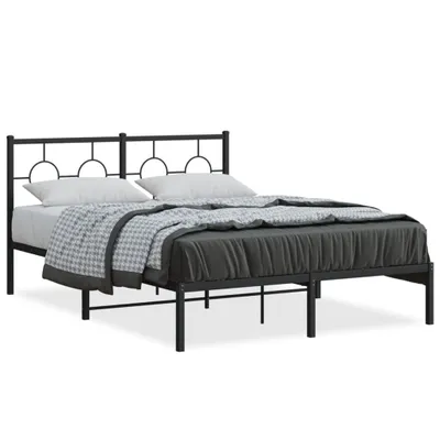 Image de vidaXL Cadre de lit avec tête de lit en métal noir 135x190 cm