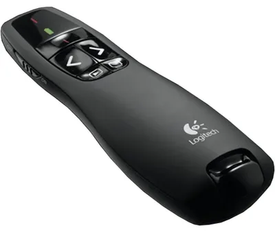 Produktbild von Logitech R400 Presenter, Kabellose 2.4 GHz Verbindung via USB-Empfänger, 15m Reichweite, Roter Laserpointer, Intuitive Bedienelemente, 6 Tasten, Batterieanzeige, PC - Schwarz