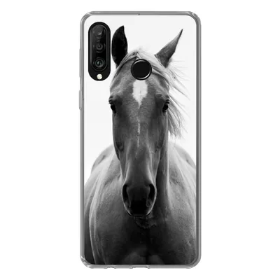 Produktbild von MuchoWow® Handyhülle Schutzhülle Hülle für Huawei P30 Lite Pferd - Tier - Schwarz - Weiß Silikon Softcase Handy Hülle - Handyhülle
