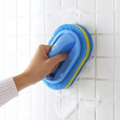 Obrázek produktu pro Sada 6 čisticích kartáčů do koupelny s ergonomickými rukojeťmi a houbička na sprchování – modrá barva, vhodná do koupelny, na toaletu a do kuchyně