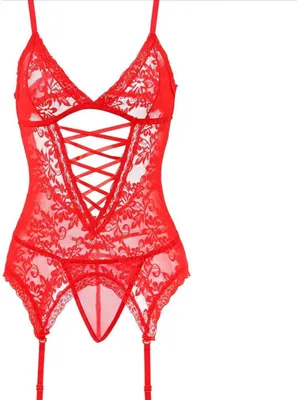 Produktbild von Sinnlicher Spitzenbody - für Damen - Nachtwäsche - Spitze - Dessous-Set - Outfit mit String - Rot