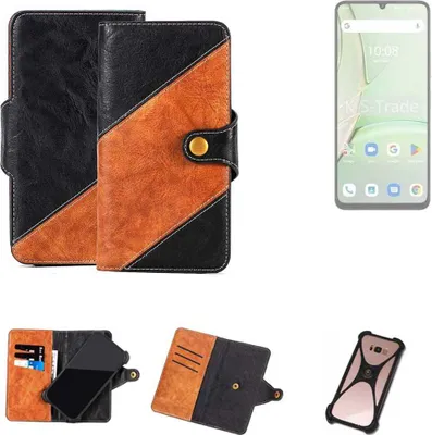 Produktbild von K-S-Trade Handyhülle Schutzhülle Bookstyle Case Wallet-Case kompatibel mit UMIDIGI G9T Handy Cover Bumper Klapphülle schwarz hellbraun 1x